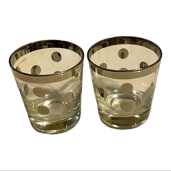 DOROTHY Thorpe MCM Silver rim polka dot low ball glasses pair. - Picture 2 of 8
